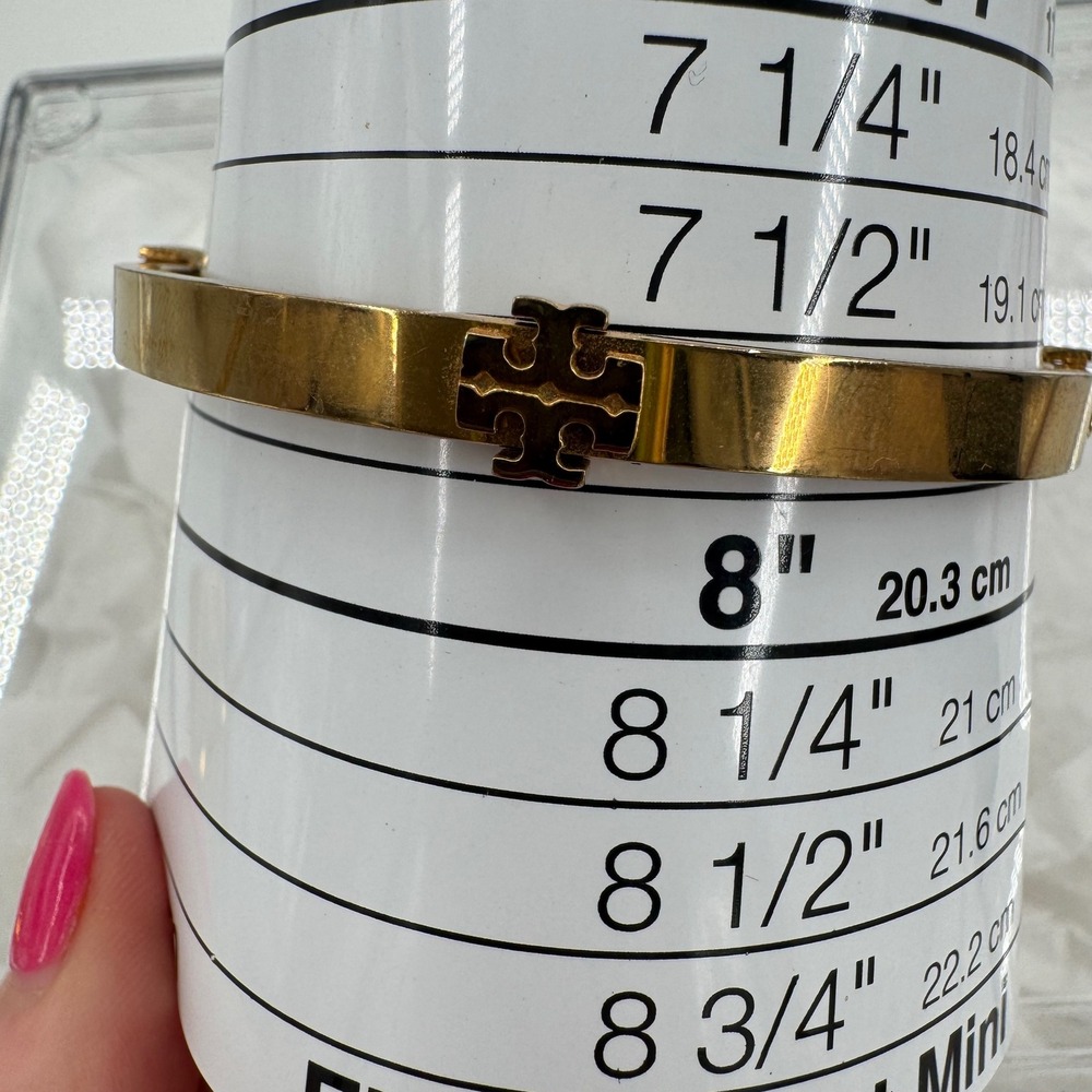 Tory Burch Miller Bangle Bracelet Gold Tone Double T Logo 7.75" - Picture 4 of 4